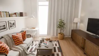 Дневна с кухня в апартамент № 7, 23,55 м²