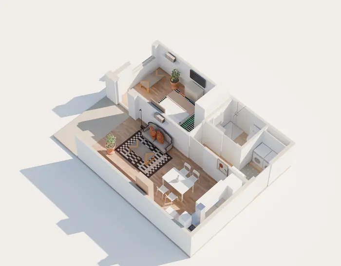 Apartment no. 6 in Pomorie, 76.79 m²: a section with furniture