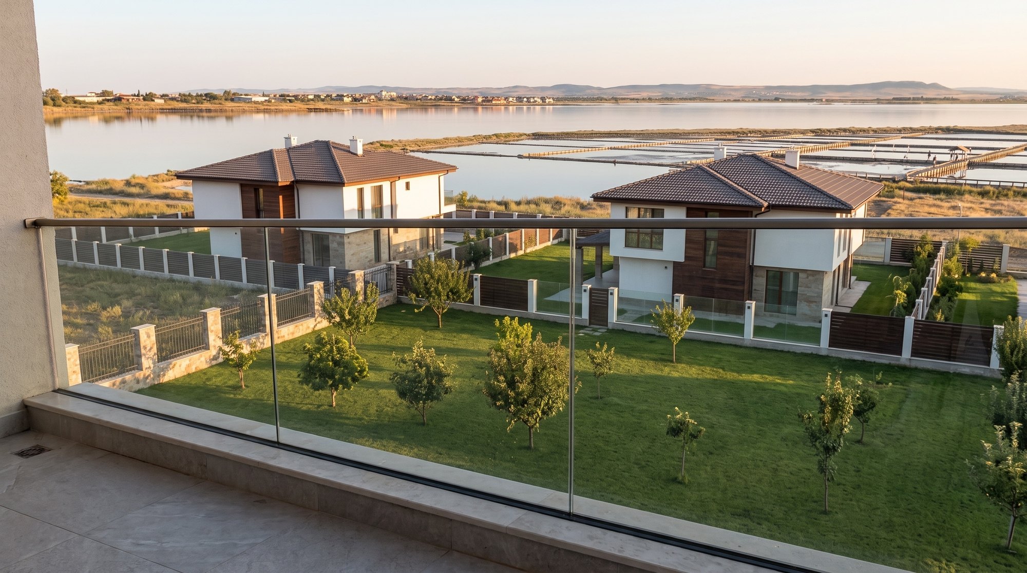 View from the balcony over the Pomorie salt lake and the salt pans